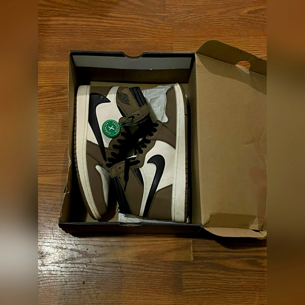 Jordan Cactus Jack Brown and White High-Top Sneakers with Black Accents